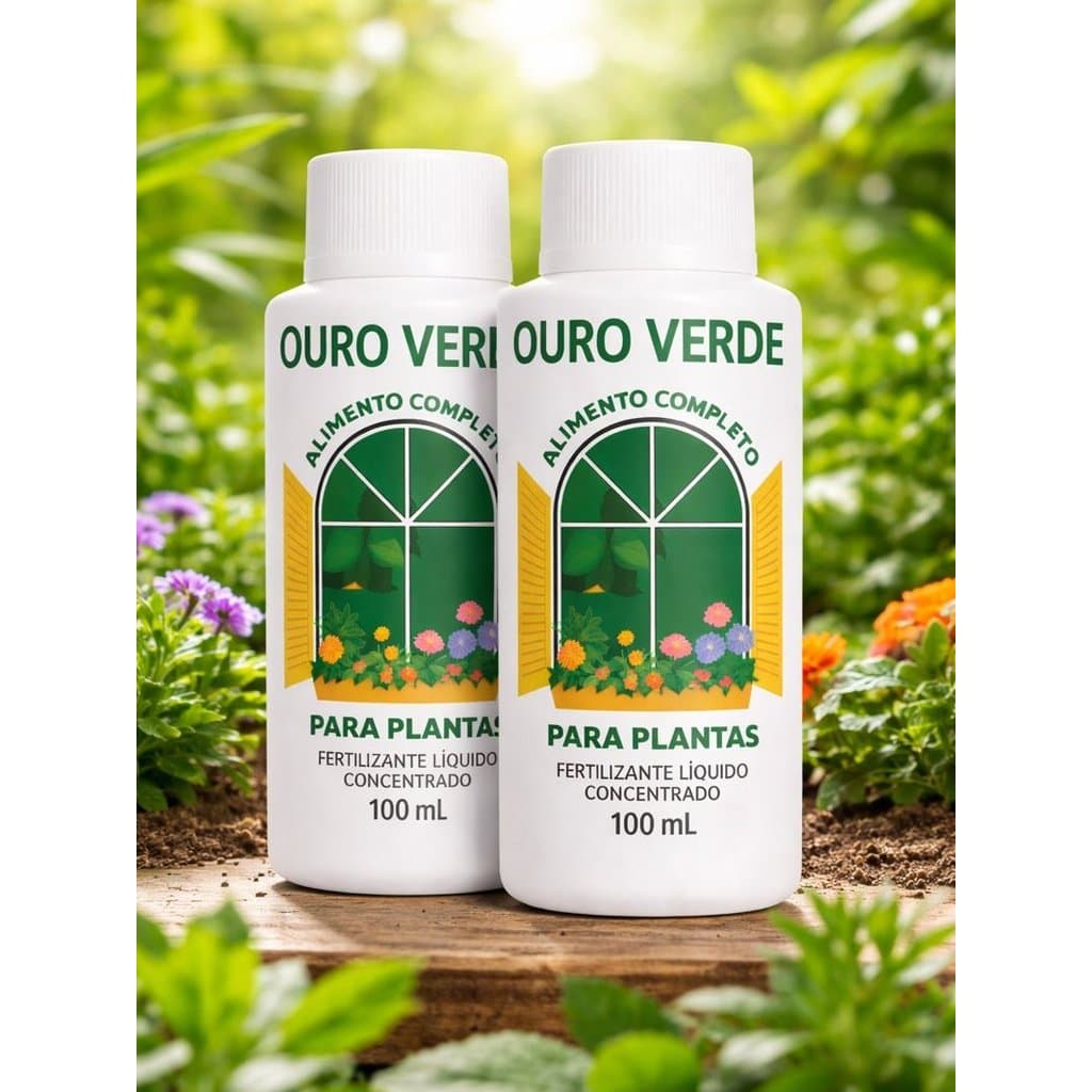 Kit 2 Adubo Ouro Verde Fertilizante Líquido 100ml para Plantas e Flores e Jardins