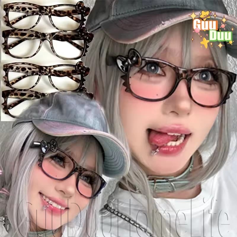 [GUUDUU] Armação De Óculos Bowknot-Armações Retrô Quadradas-De Leopardo Unissex Y2K Sem Lentes-Acessórios De Vestir Swee