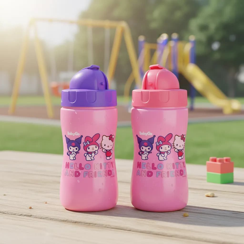 Garrafa Copo Infantil Hello Kit Canudo Retrátil De Silicone