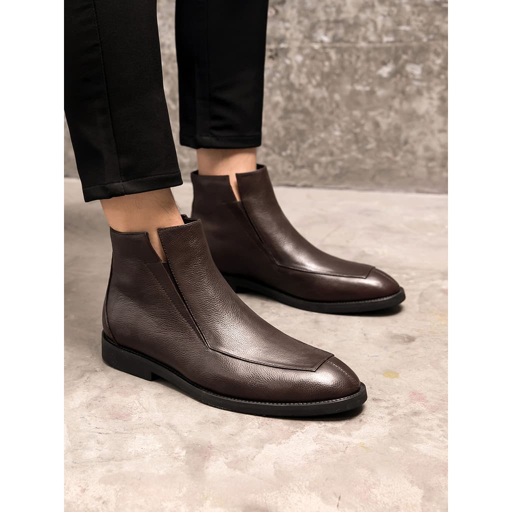 Quatro estações botas de couro masculinas versão coreana Martin botas de veludo britânico quente Chelsea botas curtas de