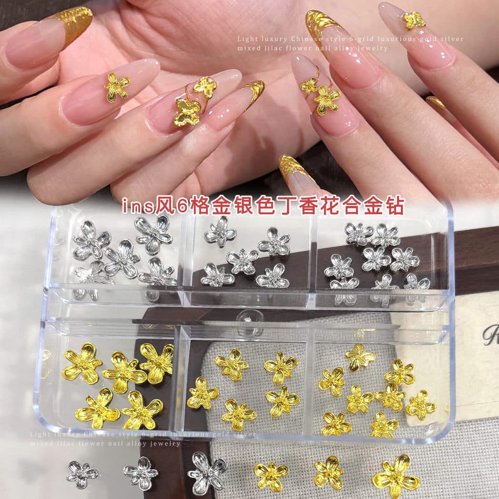 6 grade liga cravo flor Manicure conjunto de jóias venda quente em estilo Retro prata flor diy decoração do prego
