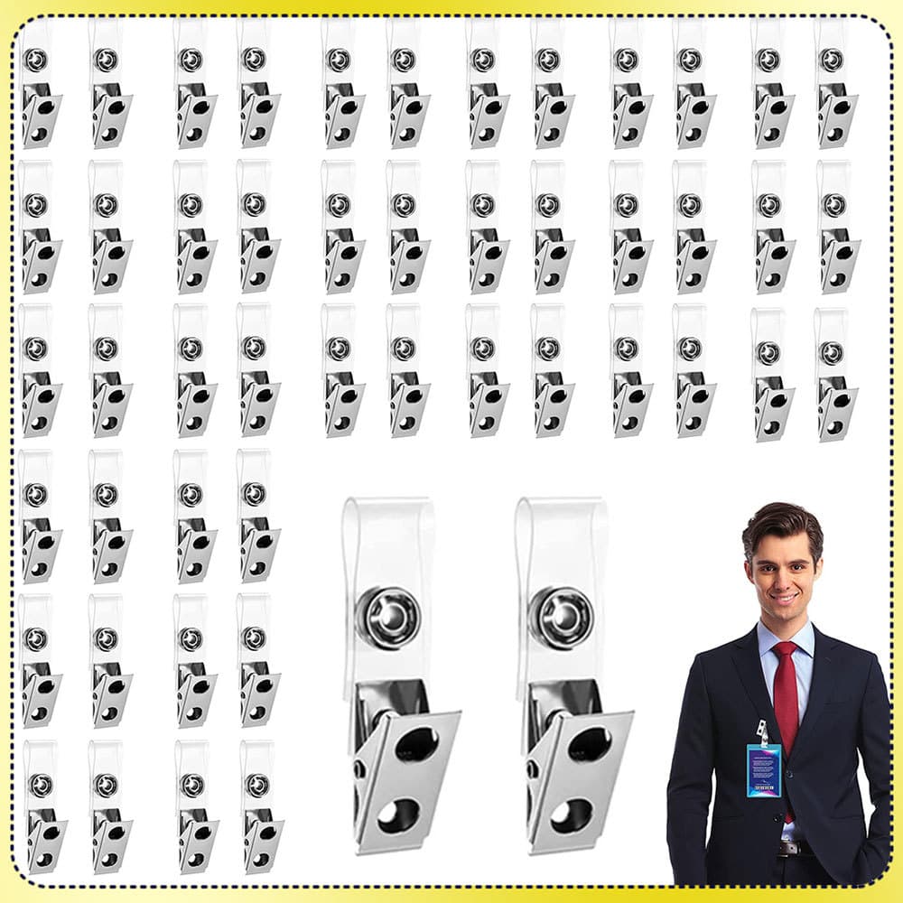 50x Clipe para crachá com dois furos cordão de PVC transparente para cartões de identificação/crachás/escritório/escola