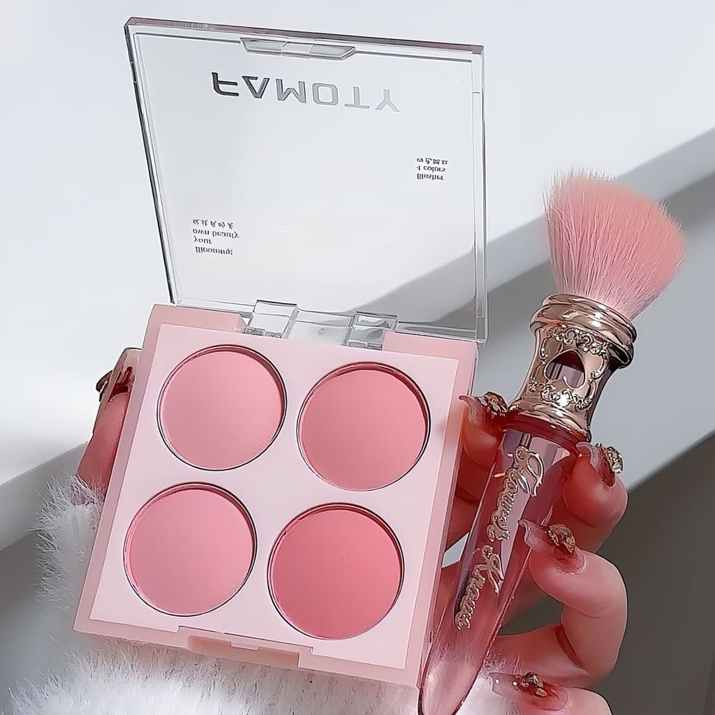 Paleta De Blush FAMOTY 4 Cores Em Pó Saturado Compacto Cor Suave Gradiente Fosco Vibrante Rosa Claro Roxo Para Meninas