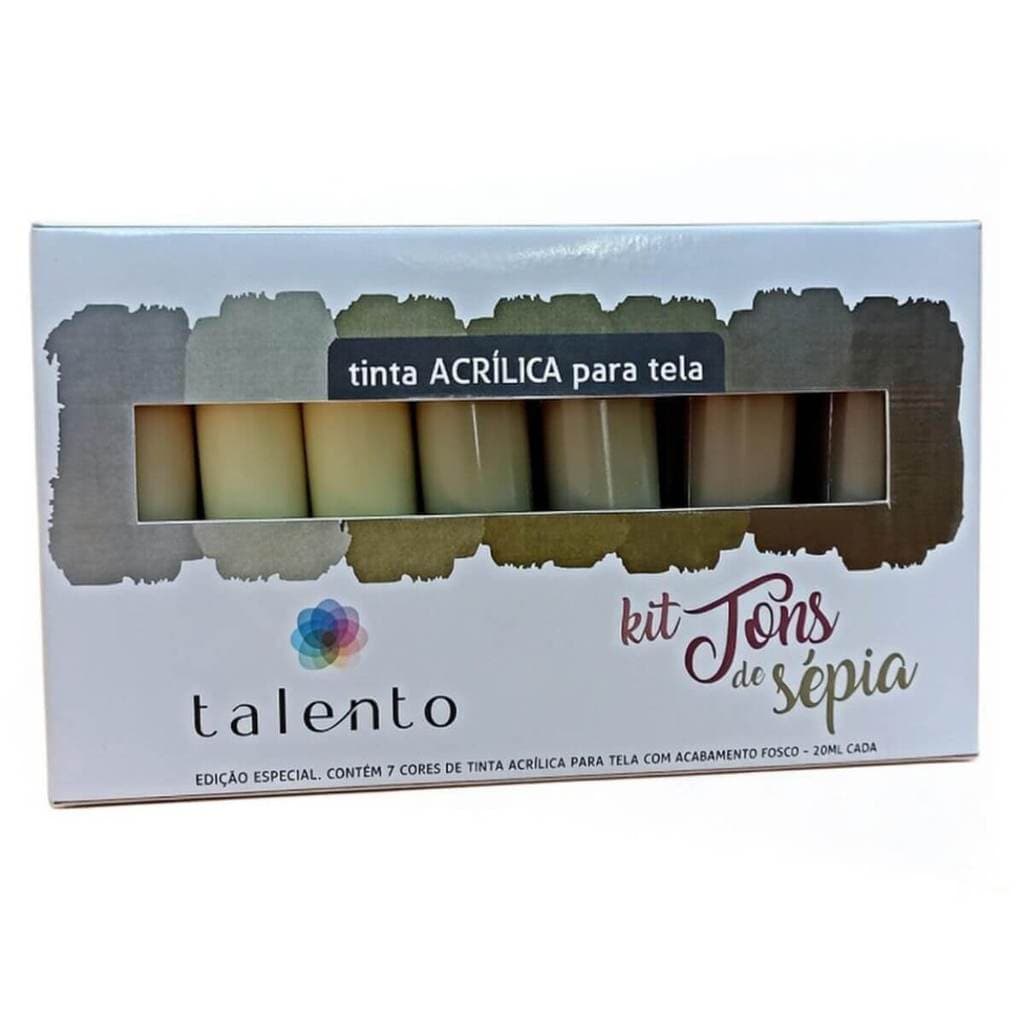 Kit com 7 Tintas Acrílica Tons De Sépia para Telas Talento
