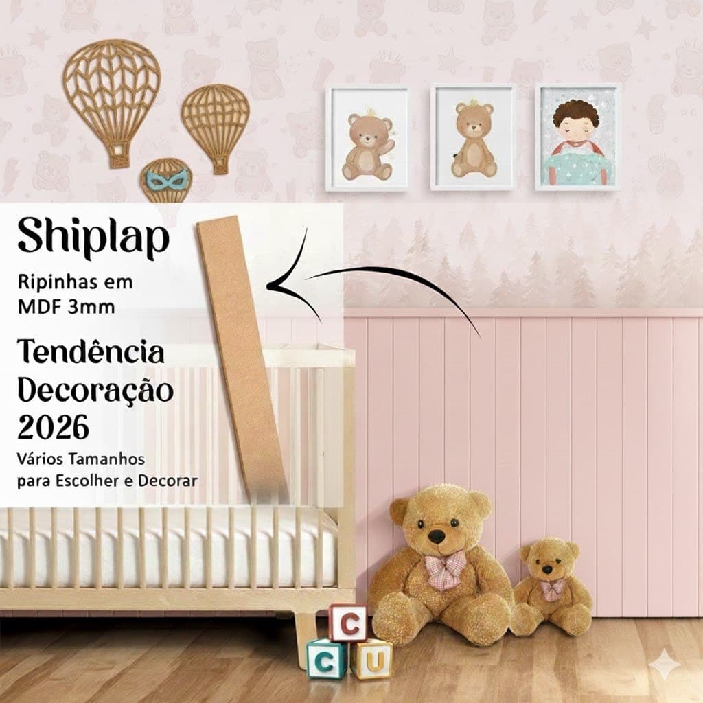 Kit 15 Ripas Ripado Decorativo Shiplap retangular em MDF Cru 3mm - Ripinhas Tendência 2026