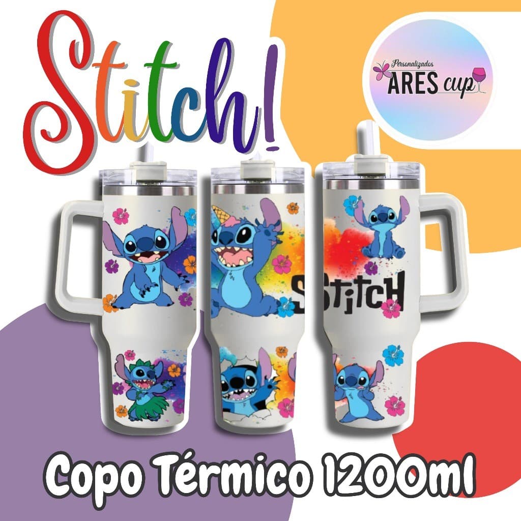 Copo Isolado De Aço Inoxidável Com Canudo Stitch Com Canudo