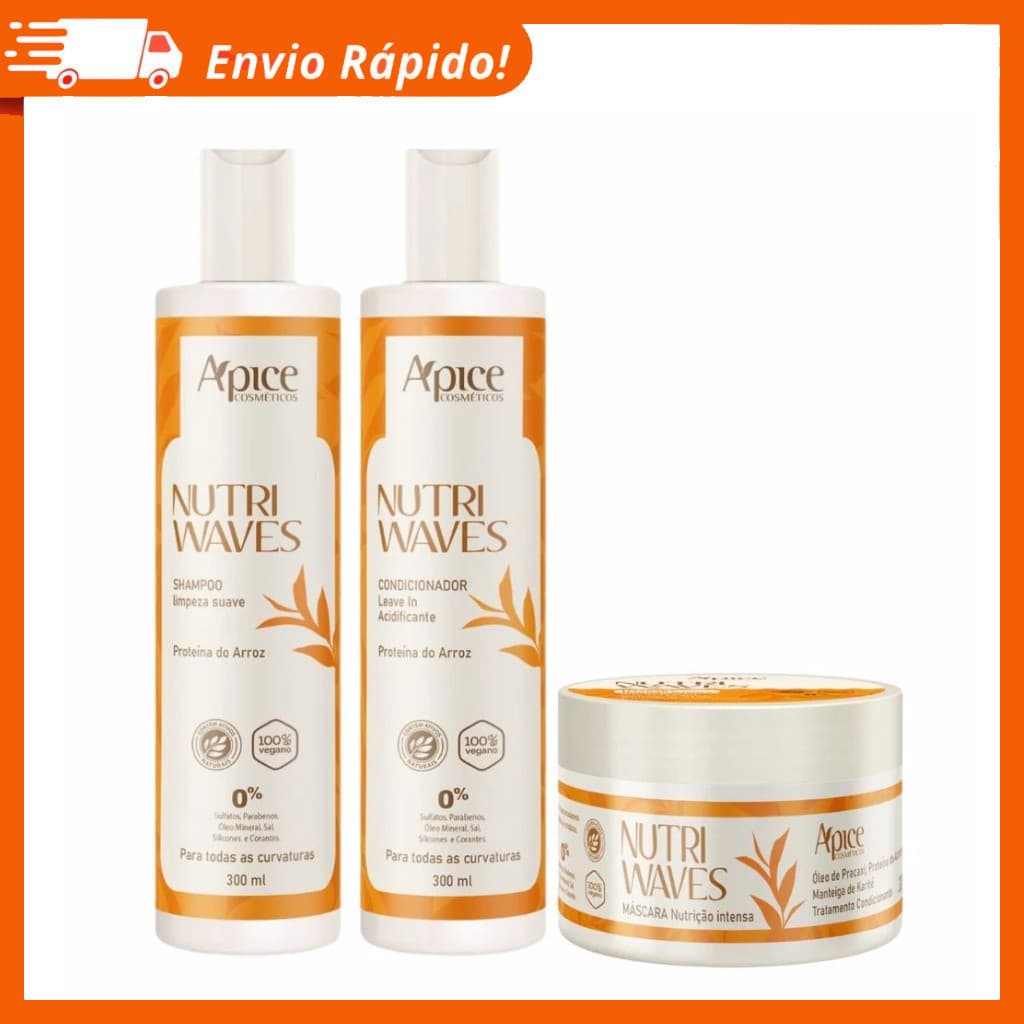 Kit Apice Nutri Waves Tratamento Capilar com Shampoo, Condicionador e Máscara - Apse