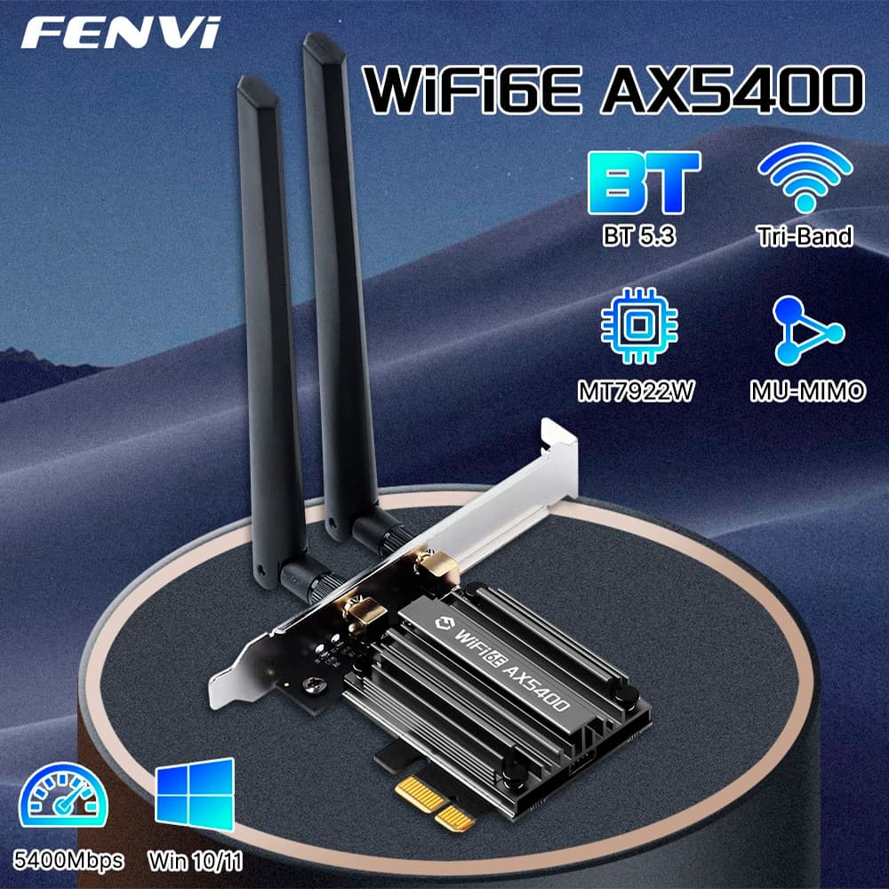 Placa de Rede WiFi 6E Fenvi AX5400 PCIe com Bluetooth 5.3 | Conexão Ultra Rápida