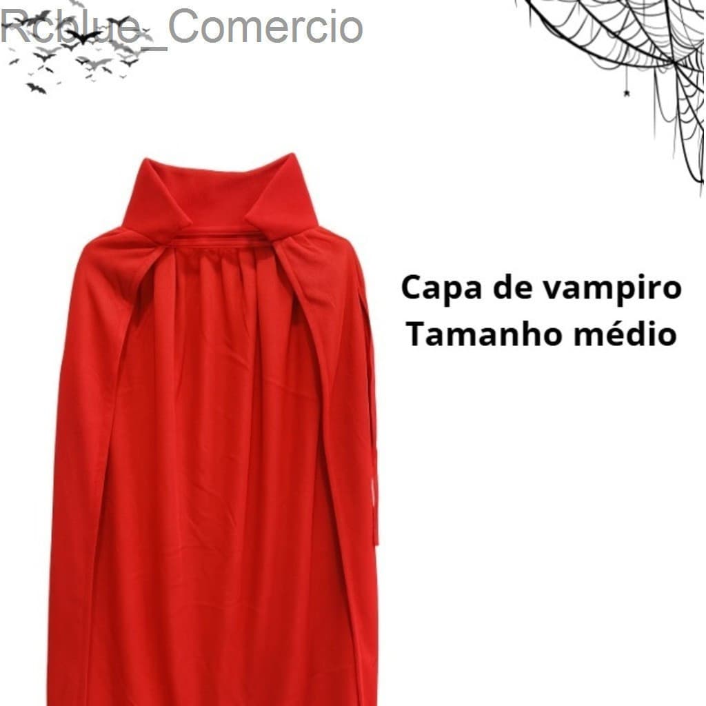 (V)Capa de Vampiro Infantil Halloween Vermelha – Fantasia com Gola Alta 84cm