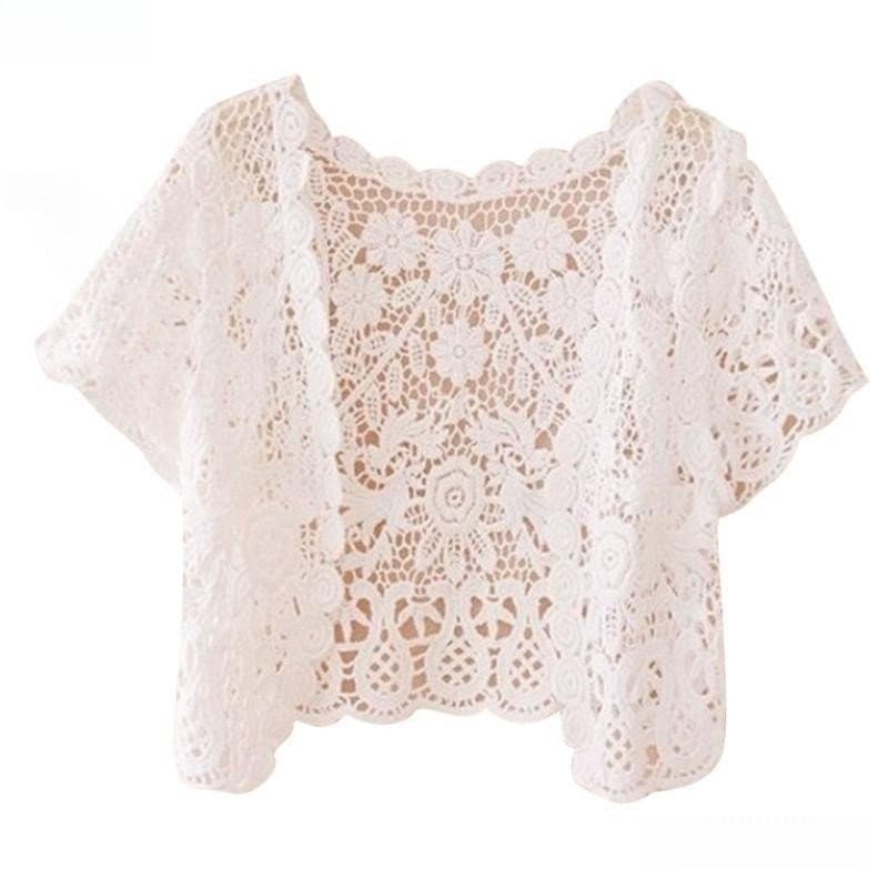 Bolero Feminino De Renda Com Ombros Curta Crop Top Crochê Cardigã Floral