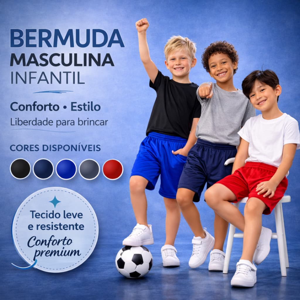 Bermuda Juvenil Infantil Menino Kit 3 Ou 1 Peça Escolar Colégio