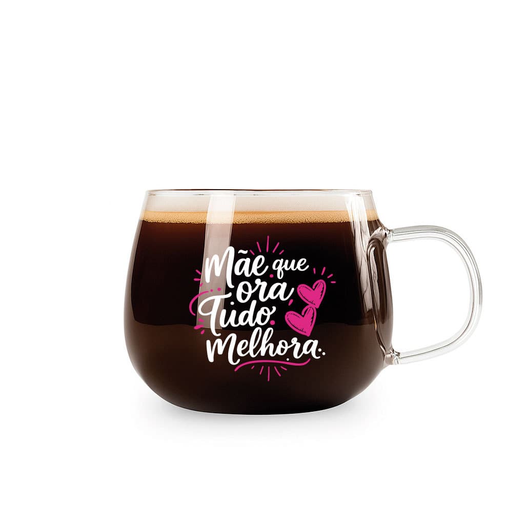 Kit 2 Canecas Xícaras Vidro Grande Café Chá 350ml Frase Cristã Evangélica Dia Das Mães