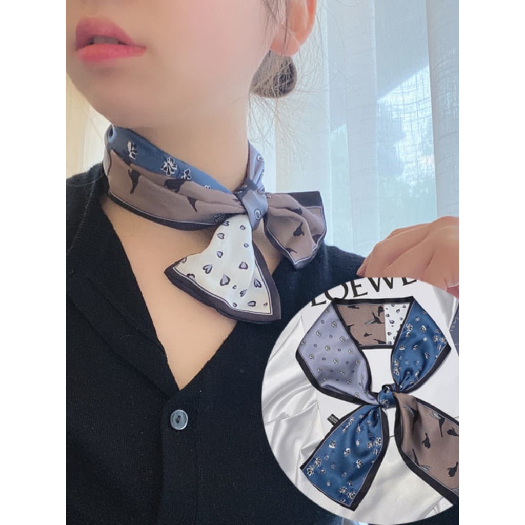 Streamer feminino primavera verão outono decoração cachecol impresso dupla face faixa de cabelo estreita longa gravata s