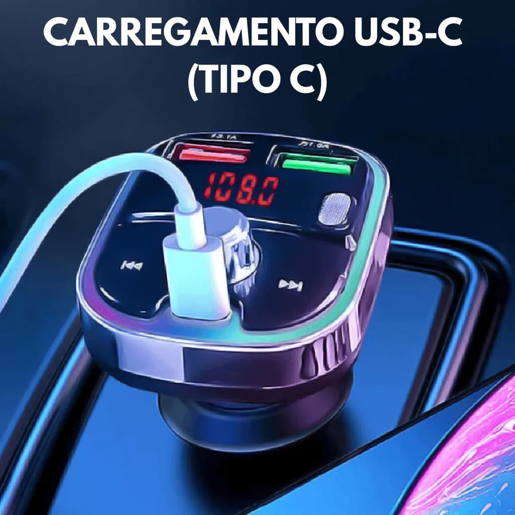 Carregador Transmissor Veicular MP3 Player Bluetooth RGB 18W INOVA CAR-3465 USB LED Carregador Para Carro Pratico