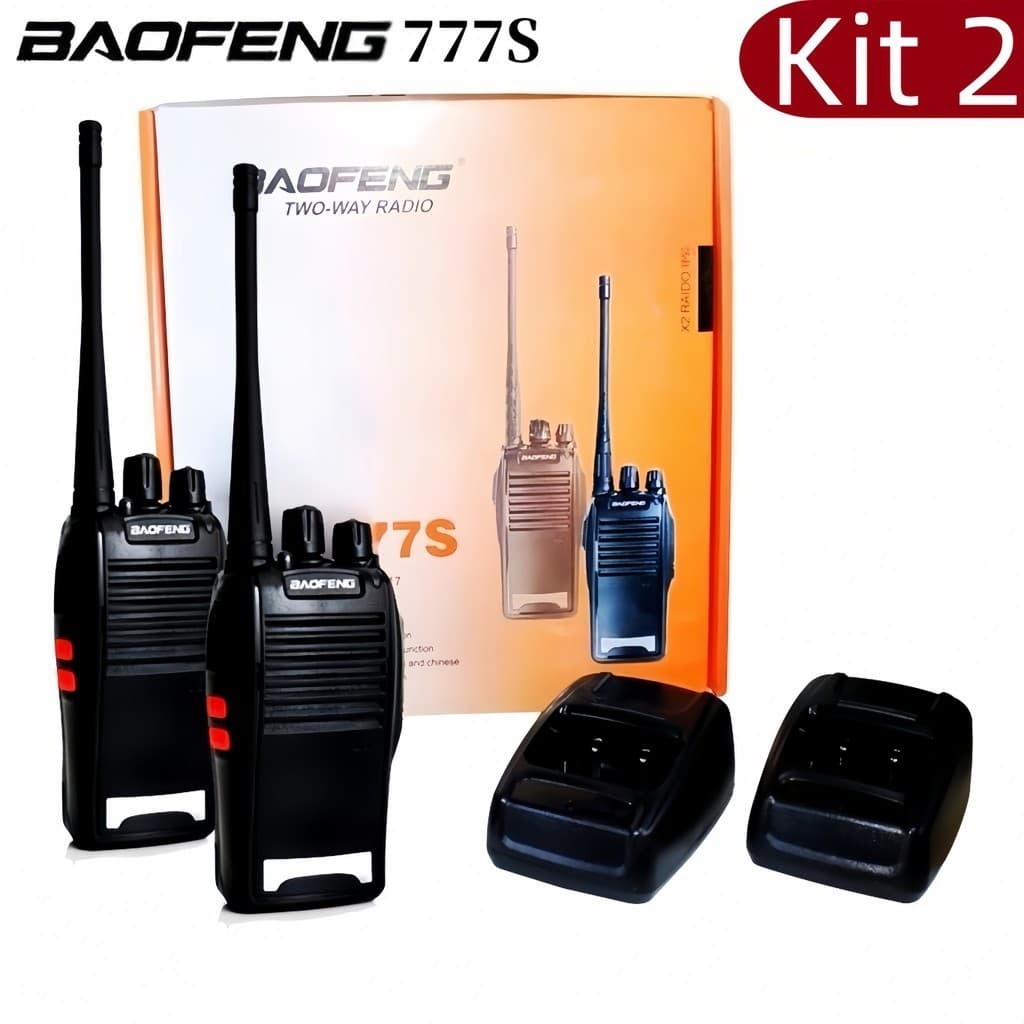 Kit 2 Rádio Comunicador Walk Talk Baofeng 777s com 16 Canais Alcance de 5 - 12 Km 4 Duas Pçs