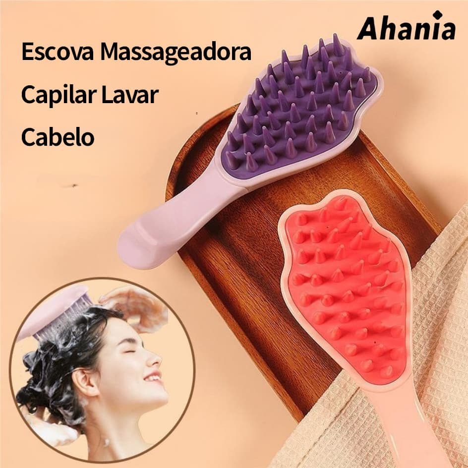 Escova de Shampoo Massageadora Capilar Lavar Cabelo com Cabo Longo, Massagem para Couro Cabeludo , Pente Lavar Cabelo