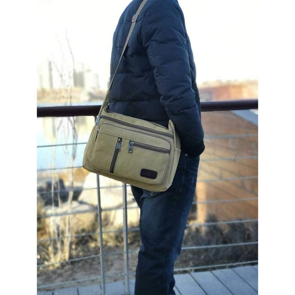 Bolsa de lona resistente ao desgaste masculina, bolsa mensageiro com zíper multicamadas, carteira de negócios, mochila C