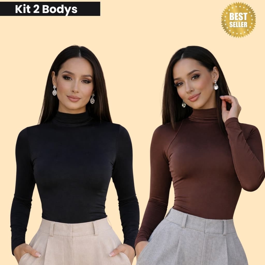 Kit 2 Body Gola Alta Segunda Pele Feminino Manga Longa Suplex Bory Feminina Inverno Cacharrel