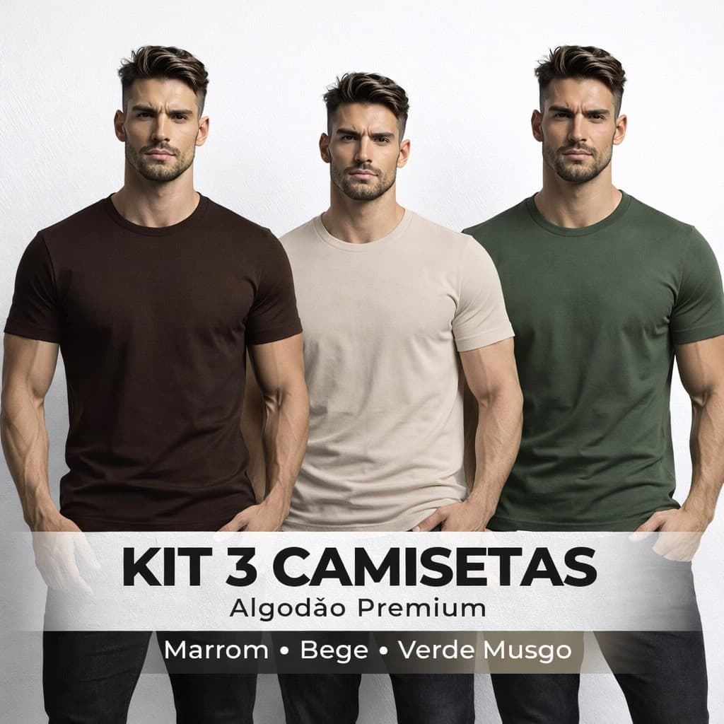 Kit 3 Camisetas Masculinas Básicas Premium 100% Algodão Confortável Dia a Dia Envio Rápido