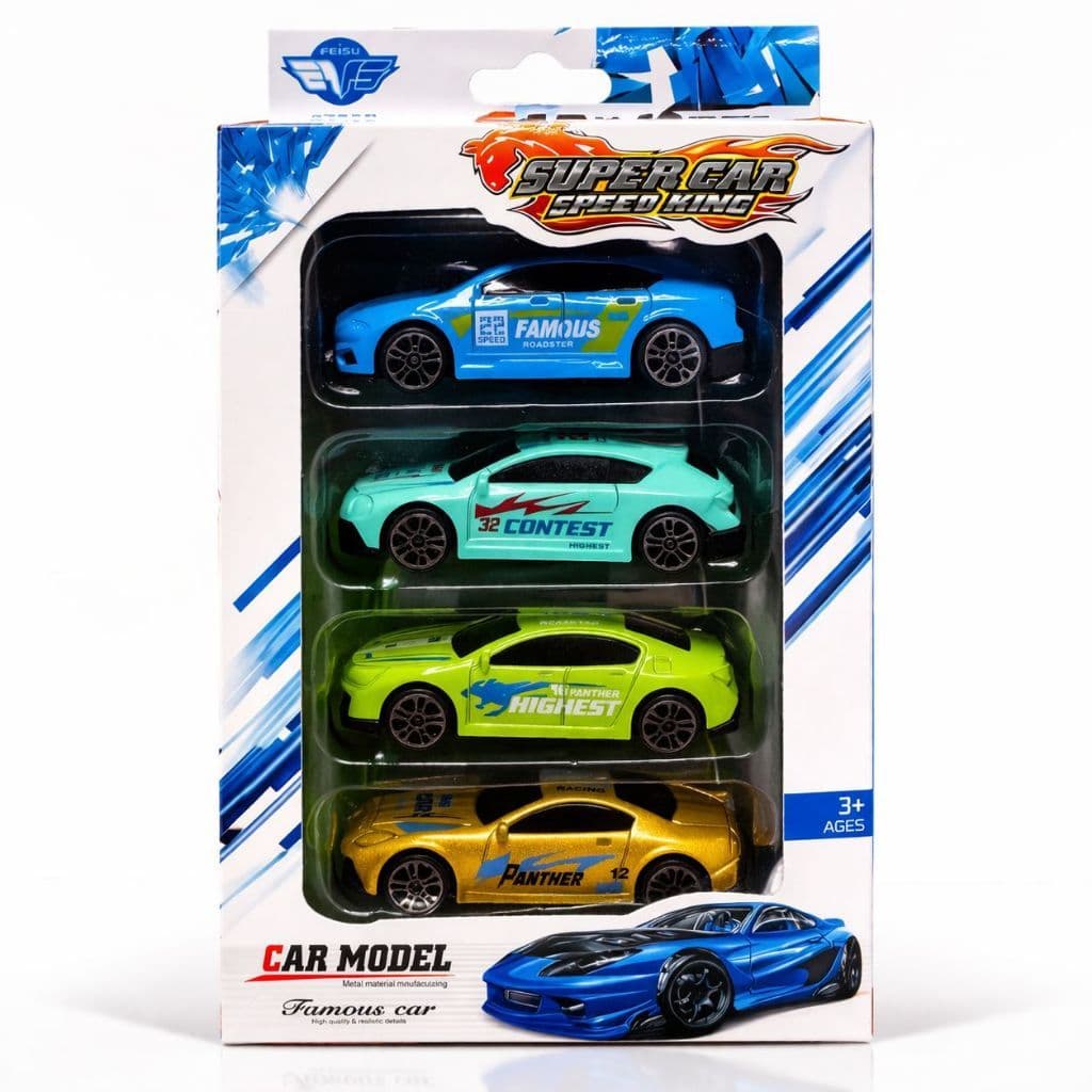 Kit 4 Carrinhos de Fricção Liga Metálica Brinquedo de Menino Super Car Infantil