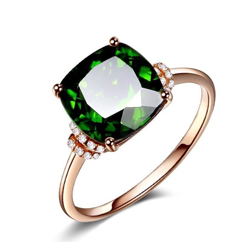 Anel de Pedra Preciosa Verde Esmeralda Banhado a Ouro Rosa 18K para Mulheres, Joias com Pedras Preciosas Coloridas, Atac