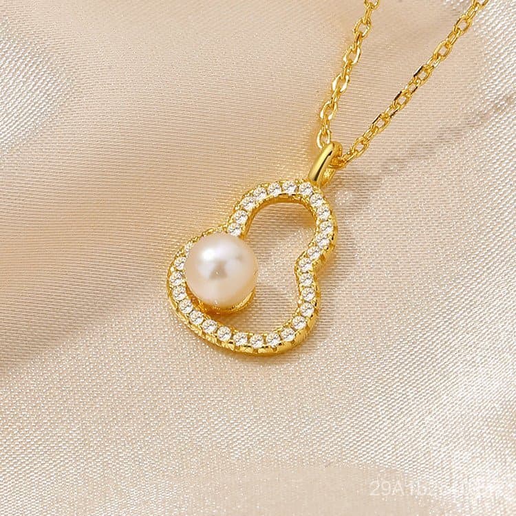 Colar de cabaça com diamantes para mulheres, banhado a prata 925 com ouro 18k, joia com pérola natural de água doce, con