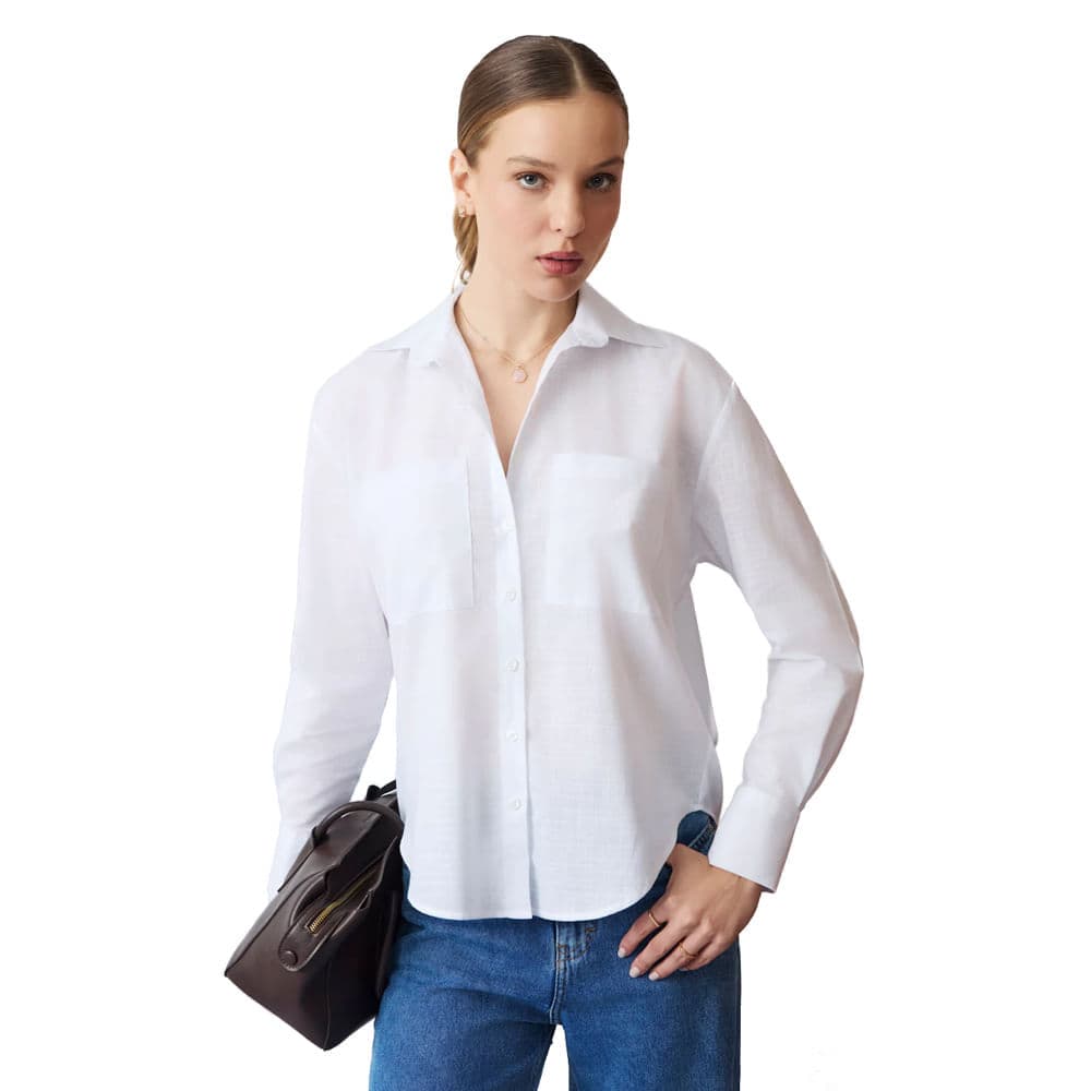 Camisa Feminina Milani com Bolsos Semi Oversized Branco