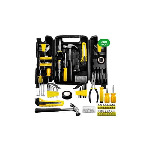Jogo Ferramentas 200 Pecas Organizador Maleta Resistente Kit Profissional Preto
