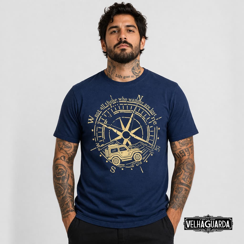 Camiseta Masculina Com Estampa De Jeep Rosa dos Ventos 100% Algodão off-road trilha 4x4 aventura