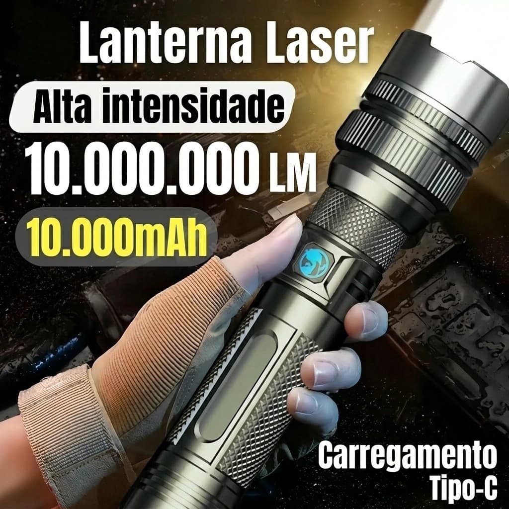 Lanterna LED Super Brilhante 1000000LM Recarregável USB-C Digital IPX8 à Prova d'Água para Camping e Emergências