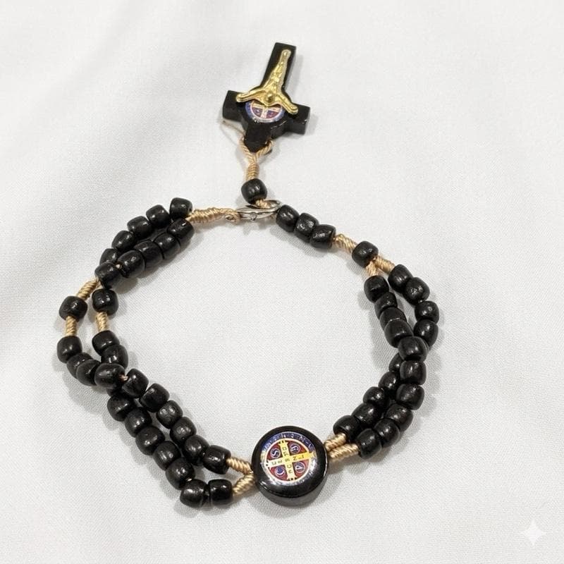 Pulseira Terço Madeira Pau Brasil Ajustável Católica Religiosa