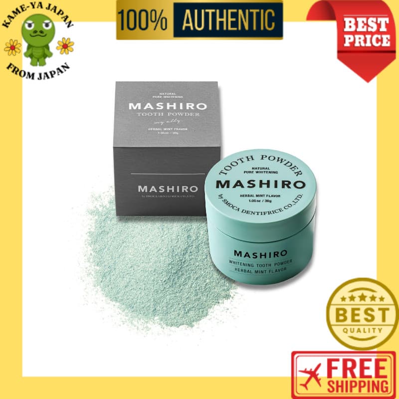 MASHIRO Pó Dental 30g Menta Herbal | Remoção de manchas do dia a dia (Verde/Rosa)