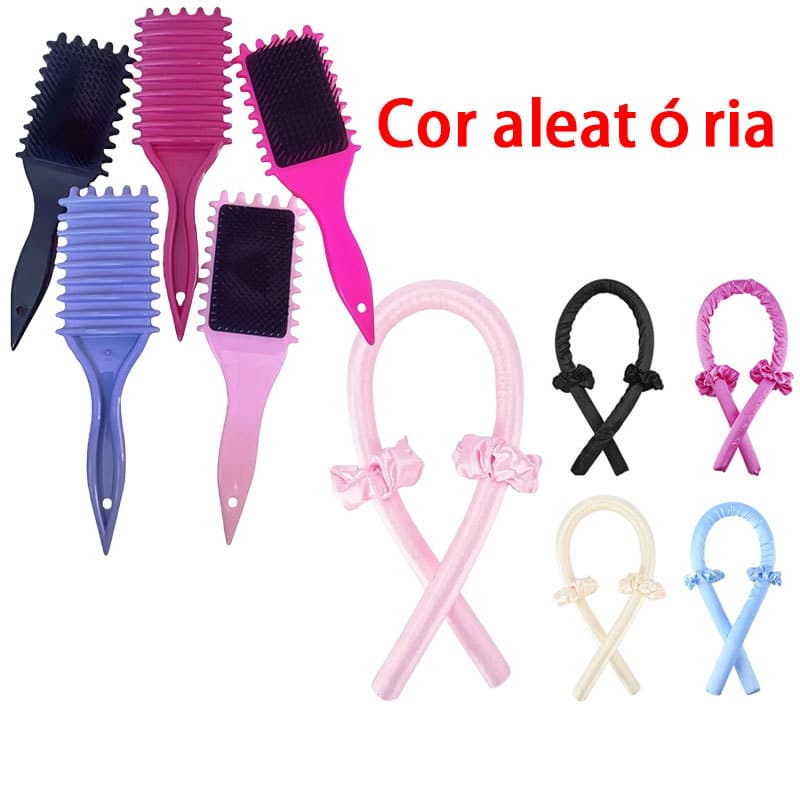 Kit De Escova De Cabelo Anti-Frizz Cetim : Reduz O , Separa Cachos Perfeitos
