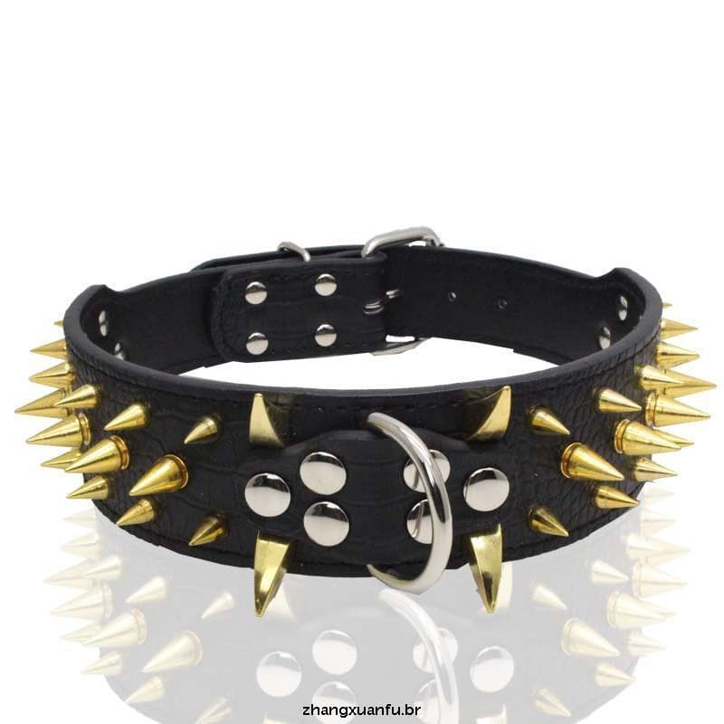 Coleira Golden Sharp Spikes Studded Pet Dog Collar Fashion Leather Para Cães Médios E Grandes