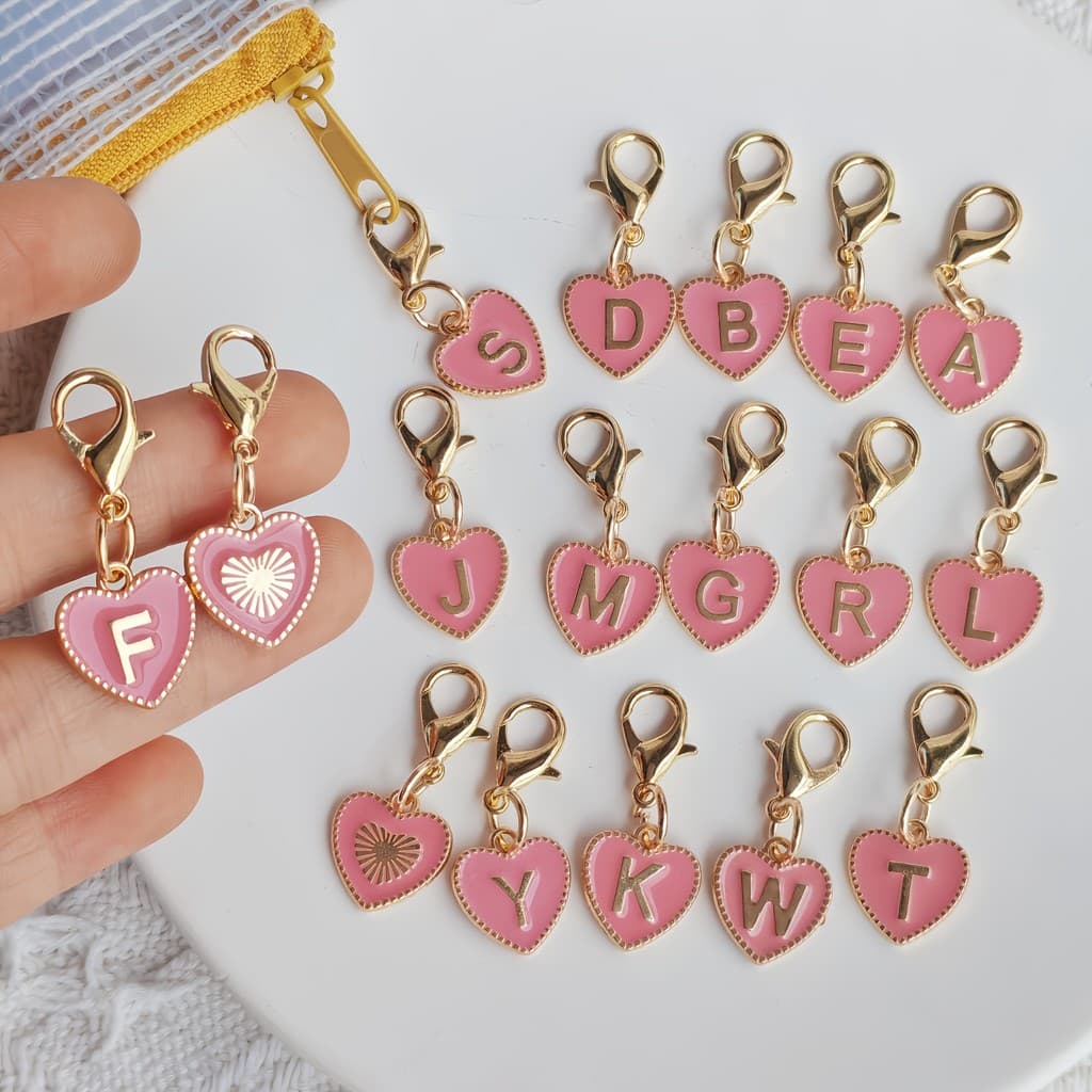 1pc pequeno chaveiro pingente rosa coração 26 letras pingente