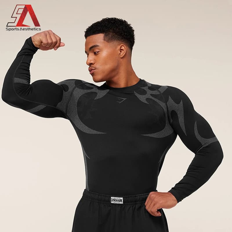 Gym Camisa Masculina De Manga Comprida Muscle Fitness Elástica Slim Fit Para Treinamento Esportivo Ao Ar Livre Academia
