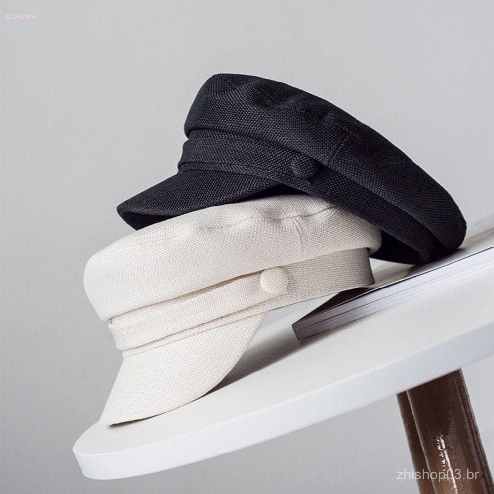 Boné Octogonal Algodão Linho Senhoras Moda Boinas De Verão