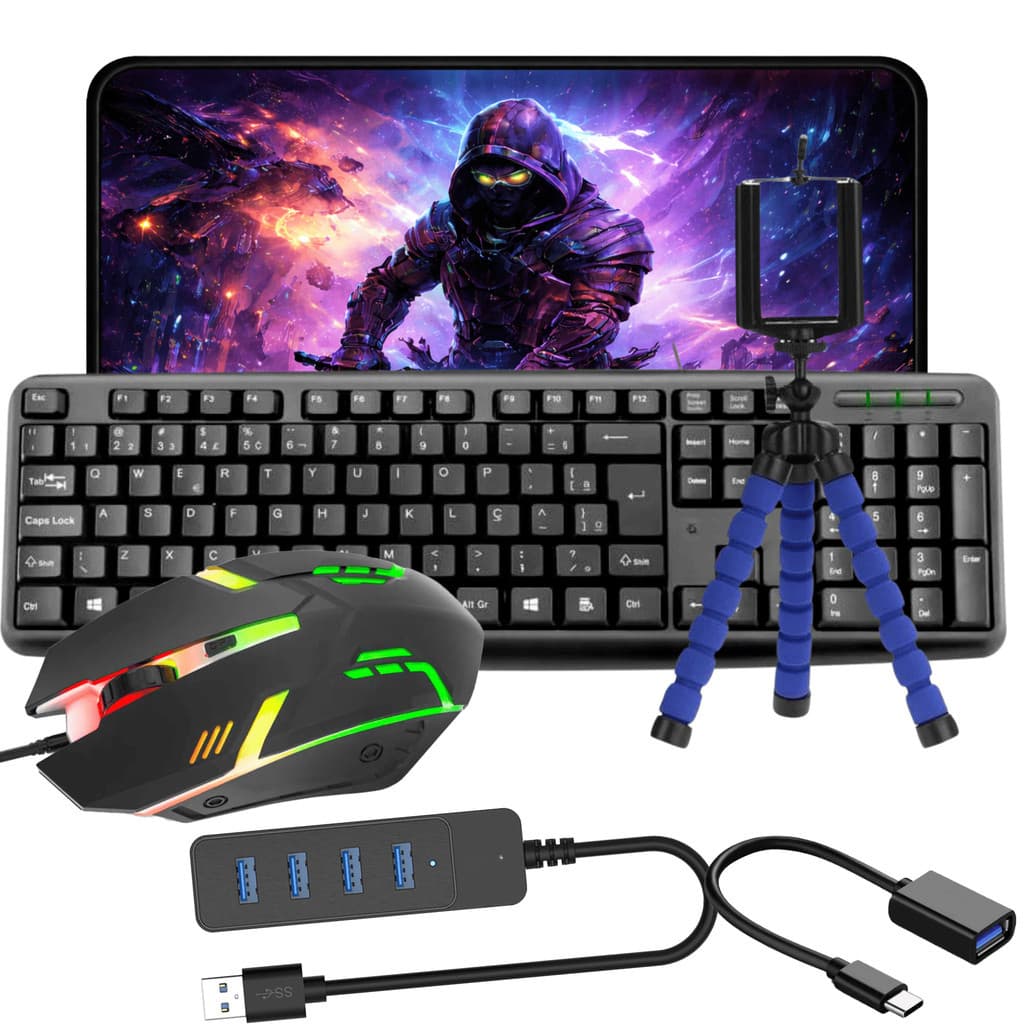 Kit Mobilador Para Celular Jogos Completo mousepad grande 40x30 speed teclado office mouse gamer led hub cabo otg