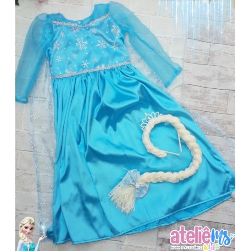 Vestido Infantil Frozen Longo em Cetim | Capa Removível e Arquinho com Coroa | Fantasia da Frozen | Fantasia infantil