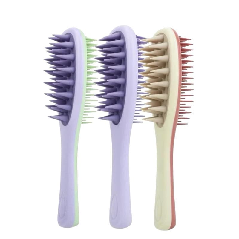 Escova Massageadora de Silicone para Couro Cabeludo – Dupla Face com Pente e Cabo Longo
