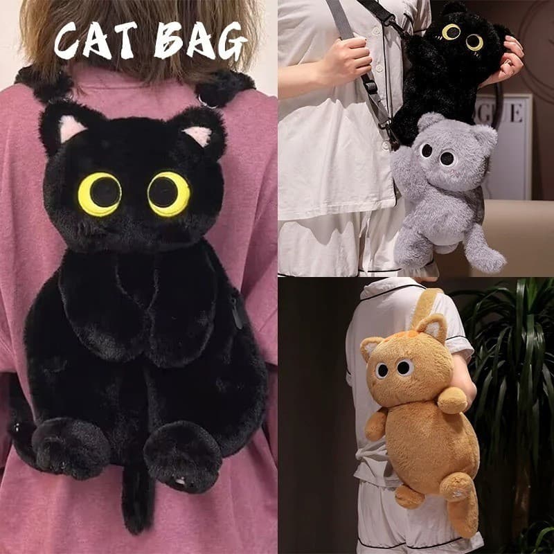Adorável Gato 3D Bolsa De Ombro De Pelúcia Crianças Adulto Menina Uso Diário Mochila De Desenho Animado Presente De Aniv