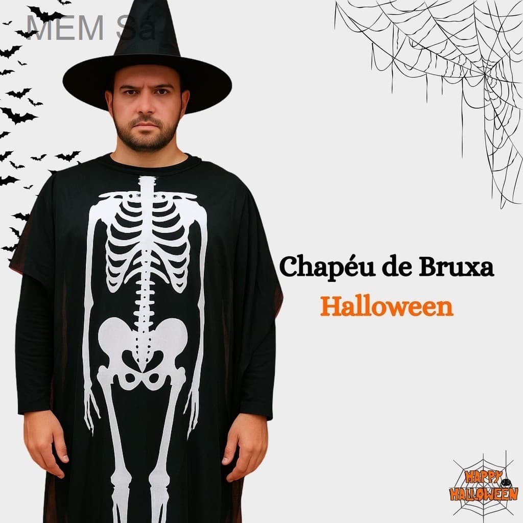 (V)Fantasia Halloween Adulto – Fantasma Esqueleto Preta 💀🎃157W