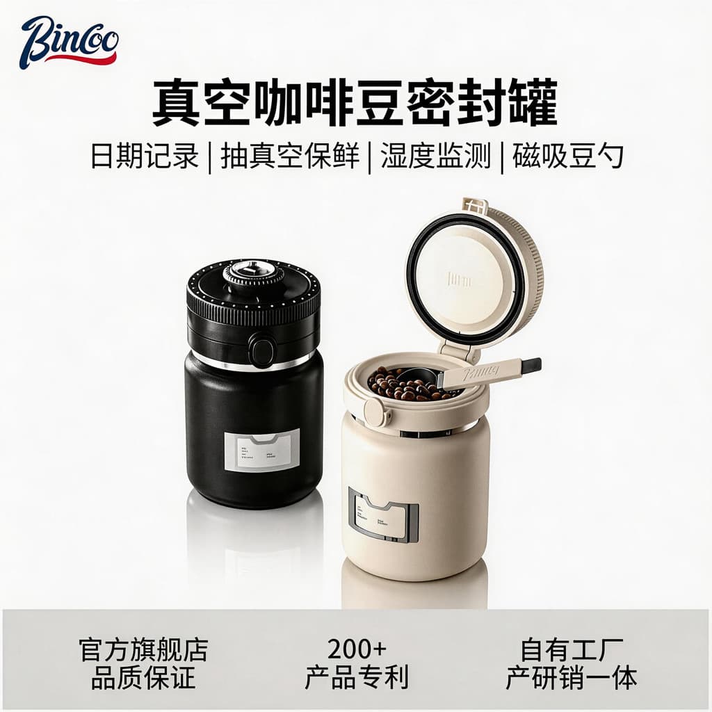 Bincoo tanque selado de grãos de café, tanque de armazenamento de pó a vácuo, monitoramento de umidade, aço inoxidável,