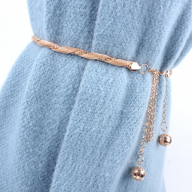Moda tecido Metal cintura corrente vestido decorativo feminino All-Match casaco camisola cinto fino combinando saia corr