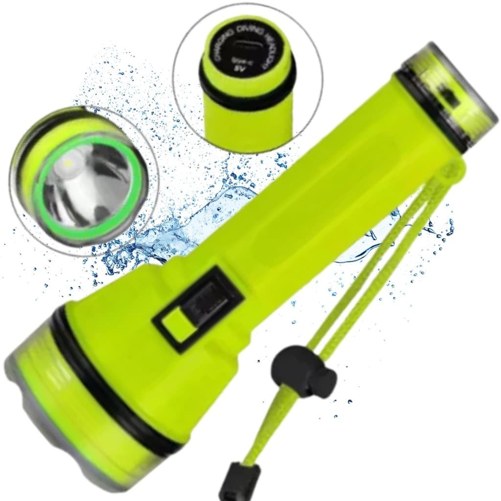 Lanterna De Mergulho Pesca Led Recarregável Usb 30m Prova Dágua Profissonal