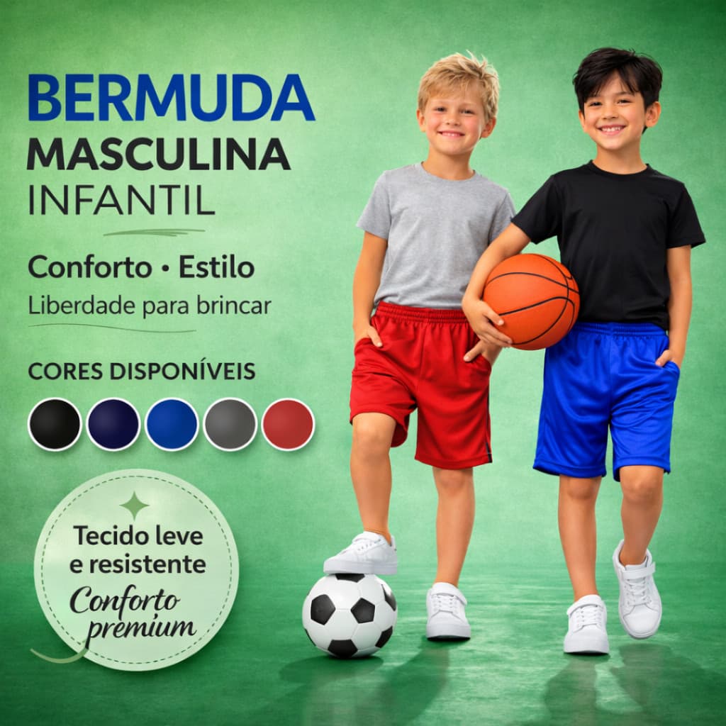 Bermuda Infantil Menino Juvenil do 10 ao 16 Esporte Colégio