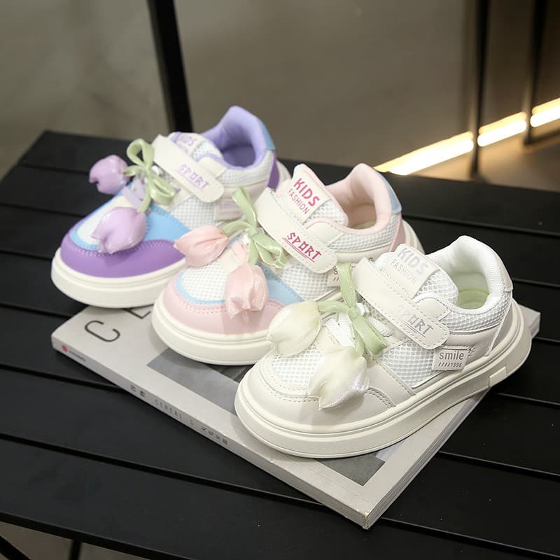 Meninas sapatos princesa sapatos 2025 leve crianças tênis de sola macia tulipa tênis outono respirável sapatos brancos