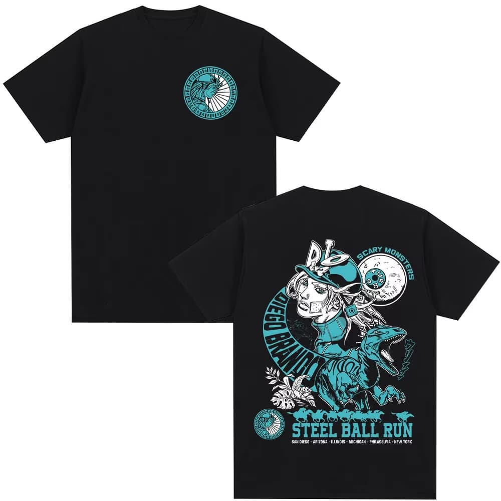 [Camiseta Premium em Algodão Puro]VU Anime Jojo Strange Adventure STEEL BALL RUN Diego Brando Manga Padrão Camiseta De A
