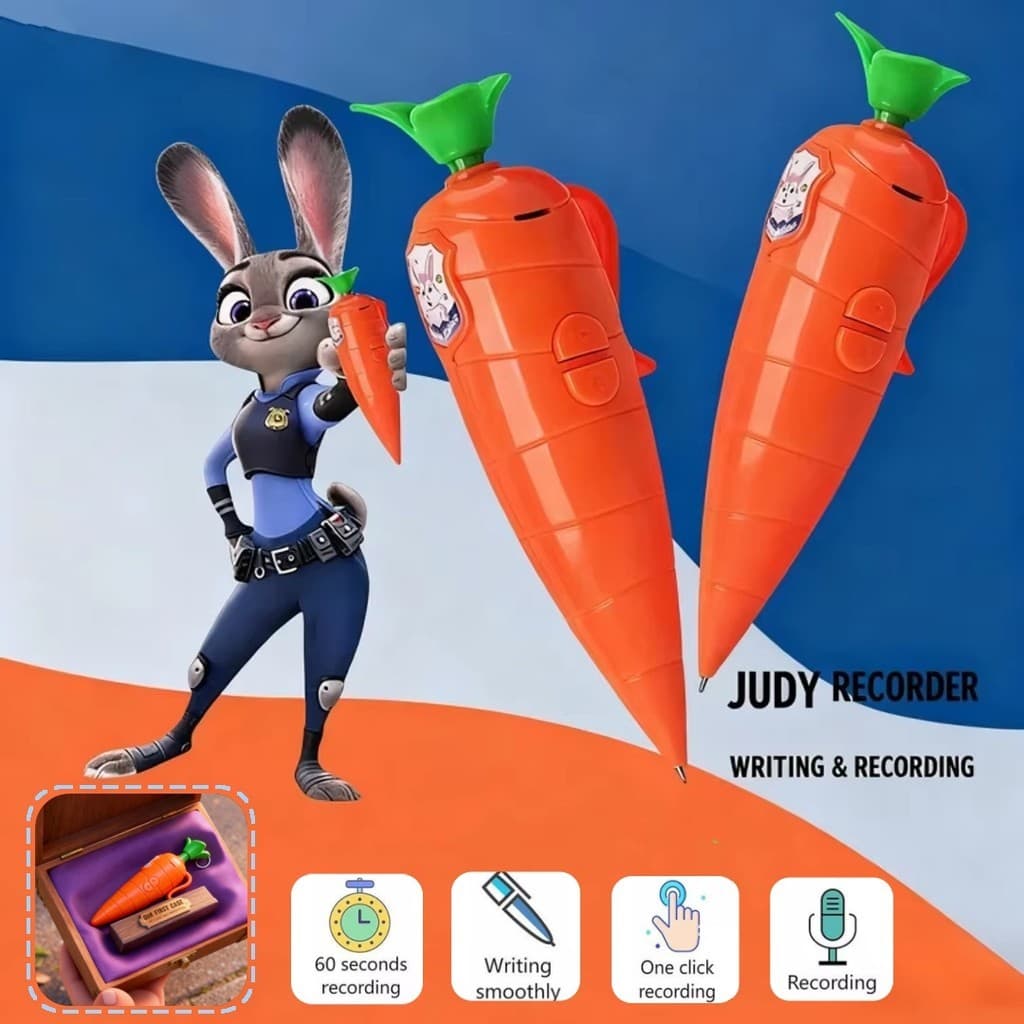 2 Pcs 2 Em 1 Cartoon Cenoura Gravador De Voz Brinquedo Caneta De Estudante Fofa Com Função De Gravação Zootopia 2 Decora
