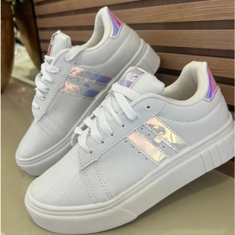 Tênis 34 ao 40 UnissexFeminino Plataforma Com Listras Ouro Holografic lux26 lX eXCLUSIVO 26